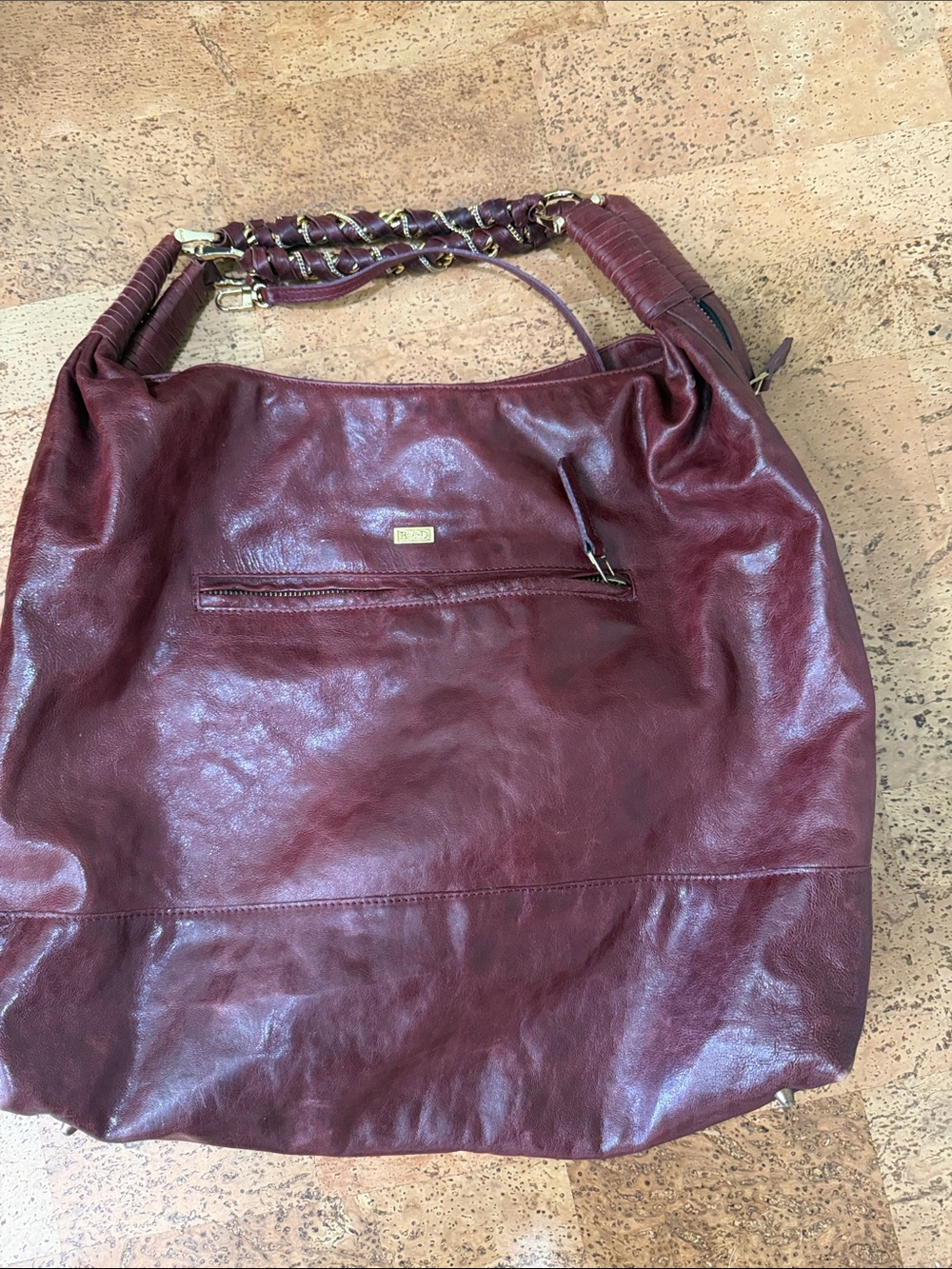 Leather Shoulder Tote in Wine with Braided Chain Strap